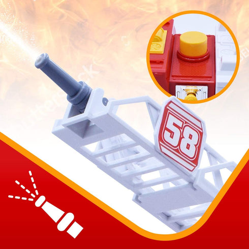 VEBO Fire Truck Motorized with Lights, Siren Sound, Working Water Pump, Rotating Rescue Ladder, Electric Fun Size 15"