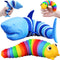 LUSTERMOON 2 Pieces Articulated Fidget Toy, Rainbow Caterpillar Toy Ocean Shark Decompression Toys,