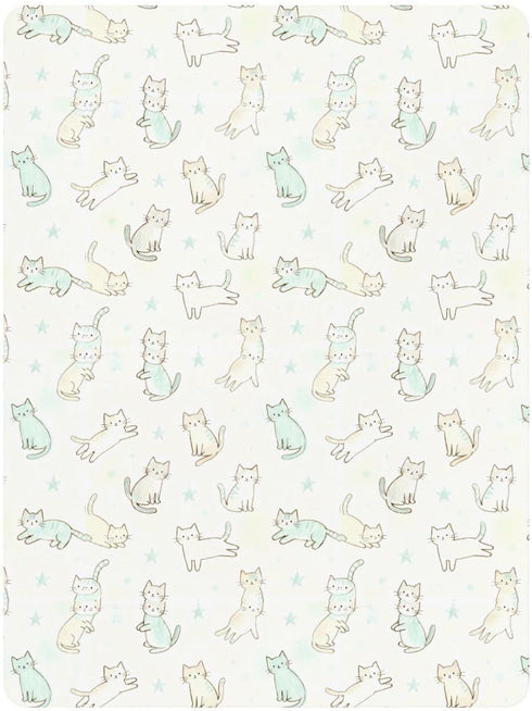 miaozhen 1 Pack 52x28 Cotton Baby Crib Sheets Soft Stretchy Naughty Cat Green Toddler Mattress Sheet for Nursery