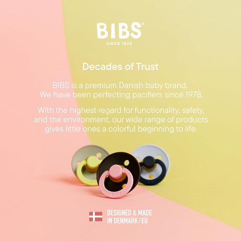2-Pack, 1 (0-6 BIBS Colour Studio Pacifier BPA Free, Round Nipple. Natural Rubber Latex, Made in Denmark, Size Months)