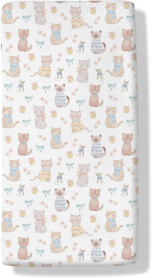 Cstdyfrv Cute Cats Mouse Baby Boys Girls Crib Sheets Pastel Kittens Paws Bows