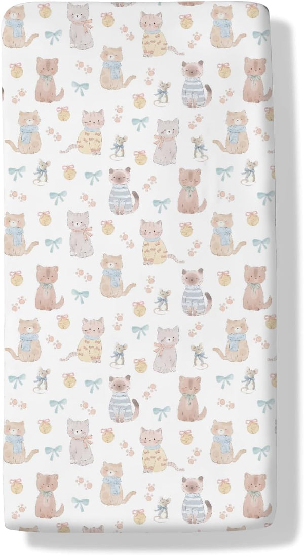 Cstdyfrv Cute Cats Mouse Baby Boys Girls Crib Sheets Pastel Kittens Paws Bows