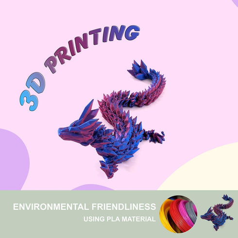 12" 3D Printed Dragon, Articulated Crystal Dragon Fidget Toy for Home Office Decor Executive Desk Toy (Purple)