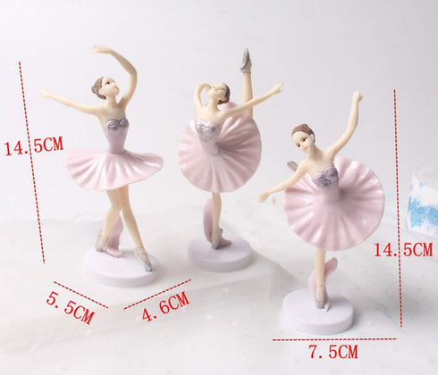 HYSTYLE 3 Pcs Pink Dancing Ballerina Girl Figurine, Miniature Figure Collection Playset Doll Toy for Cake Decoration