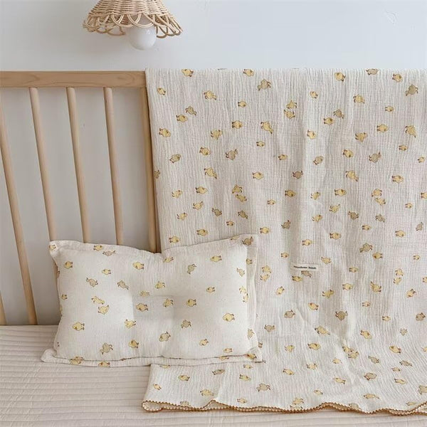 BuLuTu Cute Duck Pattern Baby Blanket Muslin Toddler Quilt Blankets Boys Girls