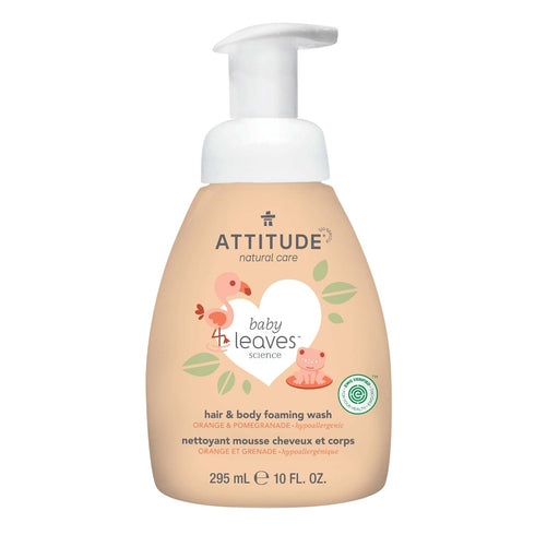 ATTITUDE 2-in-1 Hair and Body Foaming Baby Wash - EWG Verified Shampoo Soap, 10 Fl Oz