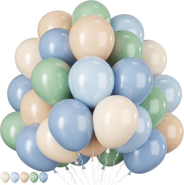 Jobkoo Sage Green Dusty Blue Balloons, 12 Inch Retro Slate Light Blue