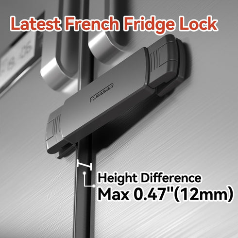EUDEMON 2 Pack French Fridge Lock, Easy to Install Refrigerator/Freezer Lock for Kids & Babies (Black)