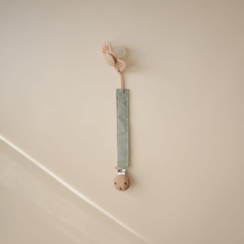 2-Pack mushie Linen Baby Pacifier Clip Holder | Soft Fabric Strap, (Olive/Shifting Sand)