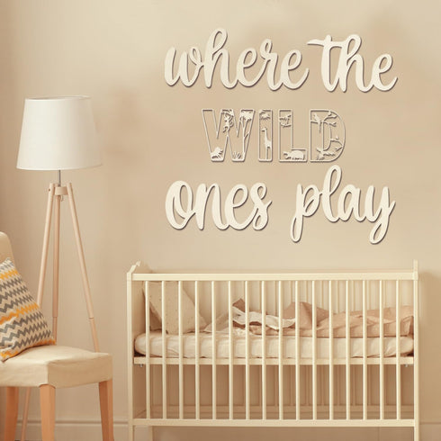 Where The Wild Ones Play Sign Wooden Playroom Wall Decor, Large Wood Wall Art Decoration for Boys Girls Toy Room