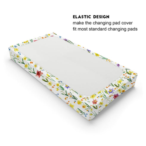 Watercolor Flowers Changing Pad Covers, Colorful Floral Leaves Sheets for Boy Girl, 32''x16''