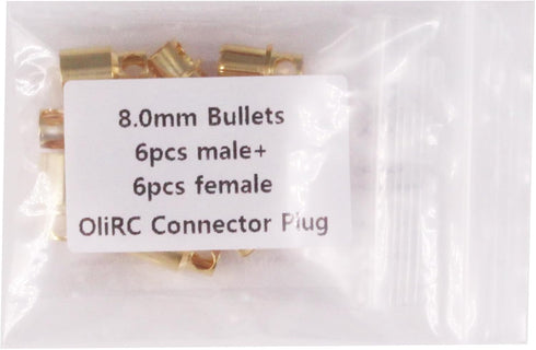 6 Pairs Gold Plated 8.0mm Male and Female Bullet Banana Connectors for DIY RC Battery ESC Motor (C168-6)
