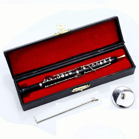Dselvgvu (6.31") Miniature Oboe with Stand and Case Mini Musical Instrument Oboe Replica Collectible Figurines