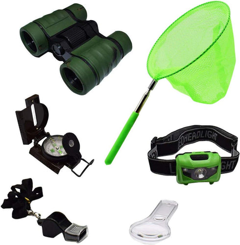 Kids Outdoor Adventure Set, Educational Toys with Binoculars, LED Headlamp, Compass, and Backpack for Boys