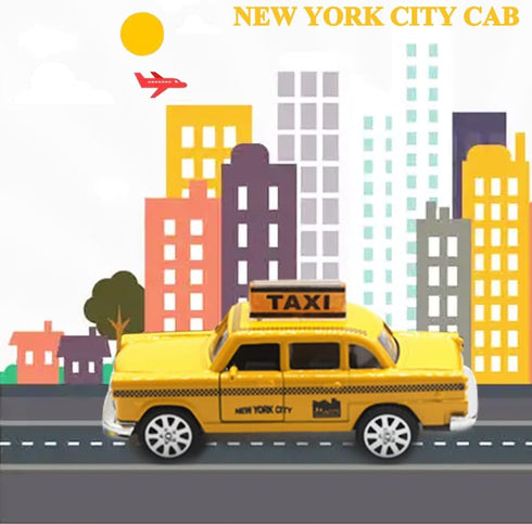New York City Taxi Cab Toy, Yellow Cab Diecast Model with Pullback Action for Toddler Age 3+ (Pack of 2)