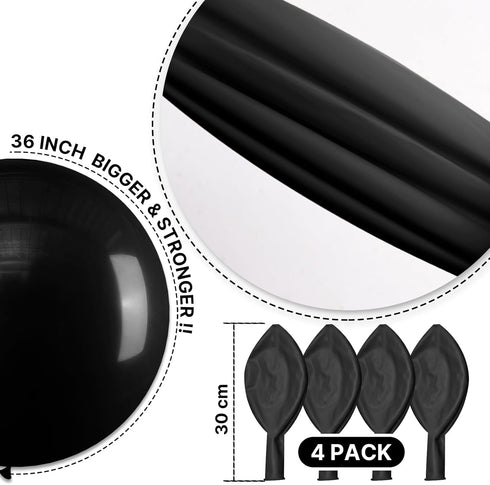 PartyWoo Black Balloons 4 pcs 36 Inch Extra Large Jumbo Matte Black Latex Helium Balloons for Party Decorations