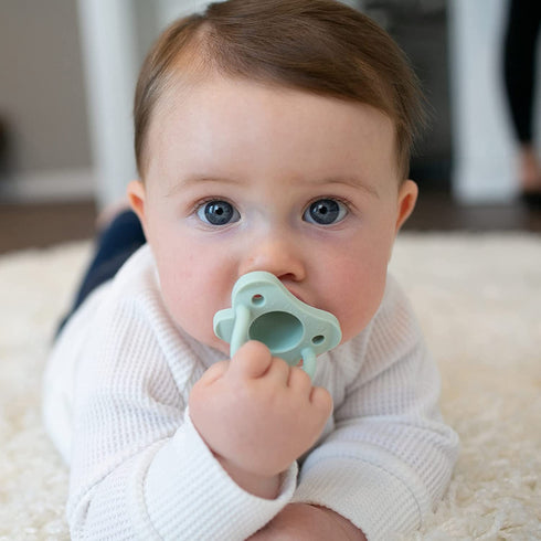 100% 0-6m, 6-Pack Dr. Brown's HappyPaci Silicone Baby Pacifier, Contoured One-Piece Design, Gray/Green/Ecru + Light