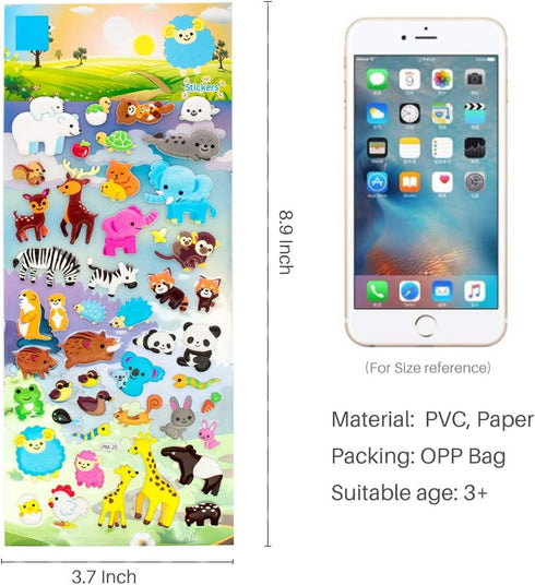 4 Sheets 3D Puffy Stickers for Kids - Mother Child Animals, Dogs, Cats, Elephant, Giraffe, Monkey, Sheep, Panda, Koala,