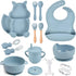 mraisebossup Silicone Baby Feeding Set 15 PcsBaby Plates,Baby Spoons Suction Bowl Divided Plate