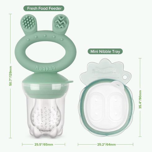 Haakaa Baby Fruit Food Feeder & Mini Freezer Nibble Tray Combo, BPA Free Silicone Feeder for Safe Infant Feeding