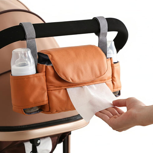 Kutbeod Universal Stroller Caddy, Front Tissue Pocket, Stroller Organizer with Cup Holders, Stroller
