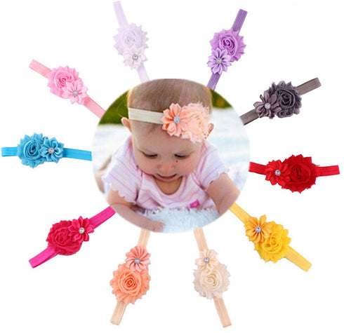 QandSweet Baby Girl Headbands with Polygonal Flower Inlay Rhinestone, 10 Pack