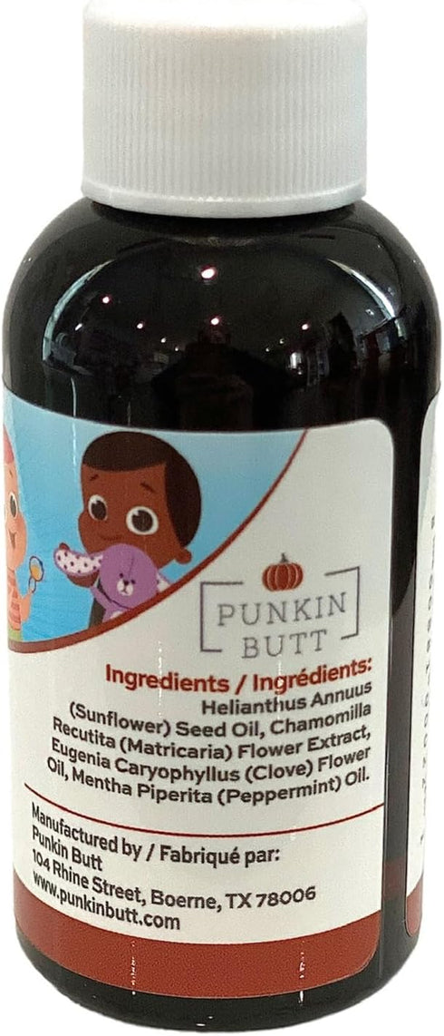 Punkin Butt Teething Oil - 2 oz - 100% Natural Baby Teething Relief with Chamomile, Sunflower, Peppermint, Clove