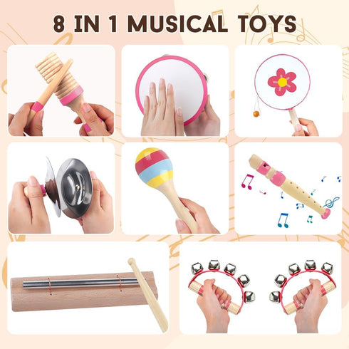 1 2 3 Toddlers1-3 8 1) Toddlers Musical Instruments for Year Old Girl,Baby Montessori Wooden Musical Toys for Year