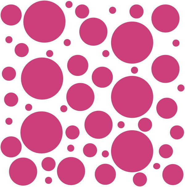Set of 100 Hot Pink Vinyl Wall Decals - Assorted Polka Dots Stickers - Removable Adhesive for Nursery Kids Room Decor
