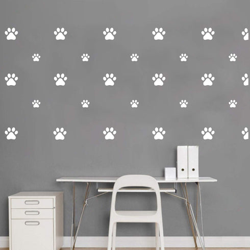 49 Pieces/Set Dog Paws Wall Decals - Vinyl Pawprints Sticker Animal Footprint Wall Art for Kids Nursery Bedroom (White)