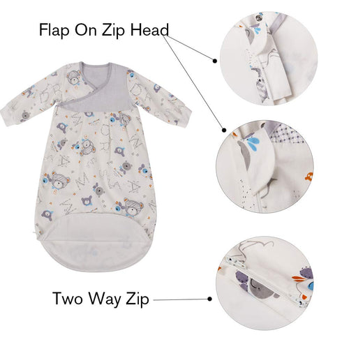 (3-12M) 2.5 Baby Sleeping Sack Long Sleeves Tog Warm Newborn Sleeping Bag with Arms Quilted Swaddle Wearable Blanket