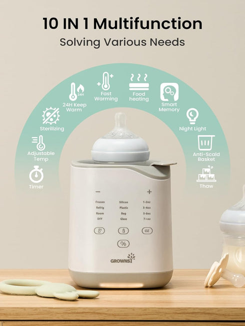 Grownsy Bottle Warmer for Night Feeding, Fast Baby Bottle Warmer for Breastmilk, Smart Temperature Control, with Timer