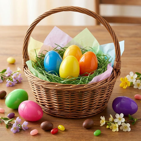AquaHood 5 Inch 6 Pack Easter Eggs Decorations Plastic Large: Jumbo Fillable Colorful Bright Easter Egg Hunt Empty Bulk