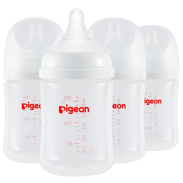 Pigeon PP Nursing Bottle Wide Neck, 5.4 Oz (Pack of 4), Natural Feel, Easy to Clean, Includes 4pcs SS Nipples (0m+)
