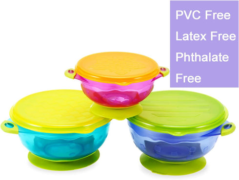 PandaEar Stay Put Spill Proof Stackable Baby Suction Bowls, 3 Sizes for Toddlers with Silicone Feeding Utensils and