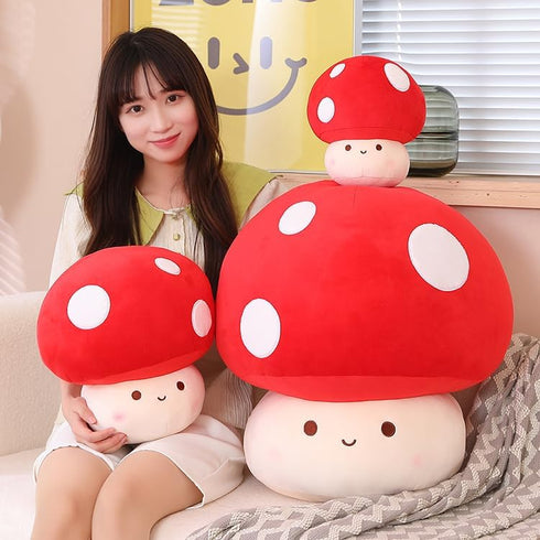 Yeqivo 3D 25cm Cute Mushroom Plush Toy, Red Soft Mushroom Plushie Hugging Pillow Gift for Girls Kids Home Decor