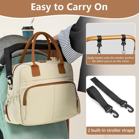 Mommy Diaper Bag Tote, Travel Baby Diaper Bag Purse with Stroller Clips, Hospital Baby Bag for Labor and Delivery