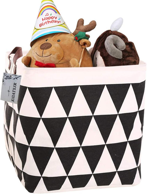 Square Canvas Toy Storage Bins, Collapsible Basket with Handle for Nursery Storage and Laundry