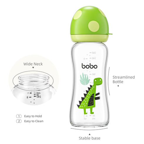 2 (8.8ounce (Pack 4), Multicolour2) YOHKOH Natural Glass Baby Bottle with Level Medium Flow Nipple, Newborn Anti-Colic