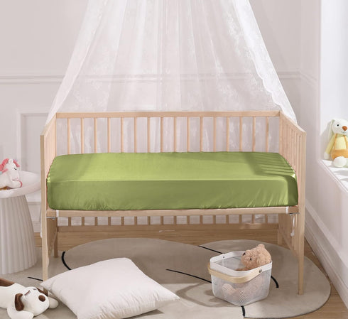 SiinvdaBZX Satin Mini Crib Sheets, 38 x 24In, Silky Soft Mini Portable Crib Sheets, Sage Green