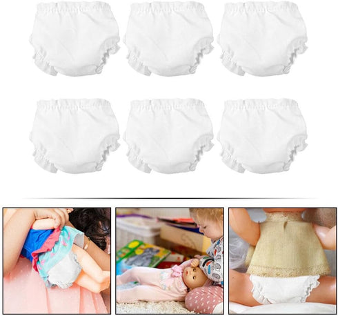 NUOBESTY White Doll Diapers - Baby Doll Underwear, Adjustable Reusable Doll Diapers, 6pcs