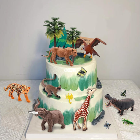 QuarenDen 49Pcs Rainforest Figures, Model Scenery Kit, Jungle Animals Figures, Model Trees and Animals, Boys and Girls