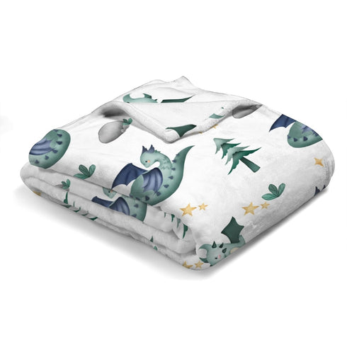 Cartoon Fairy Tale Dragon Baby Blanket, Watercolor Dragons Flannel Swaddle Blanket for Boy Girl (Green 30x40)