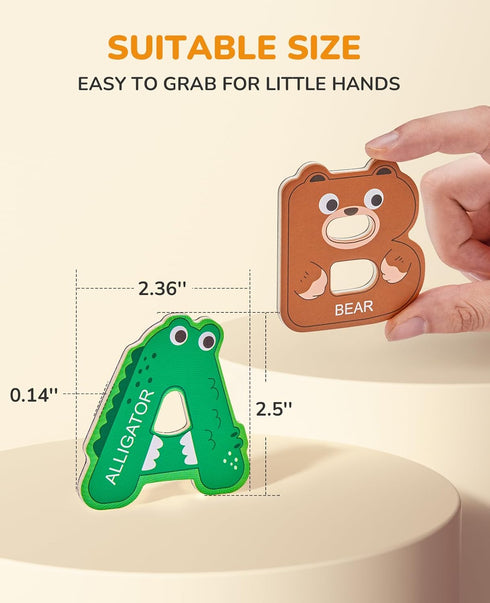 Wooden Thick Alphabet Magnets for Toddlers, Large Colorful ABC Magnetic Letters, 26 Uppercase Letters