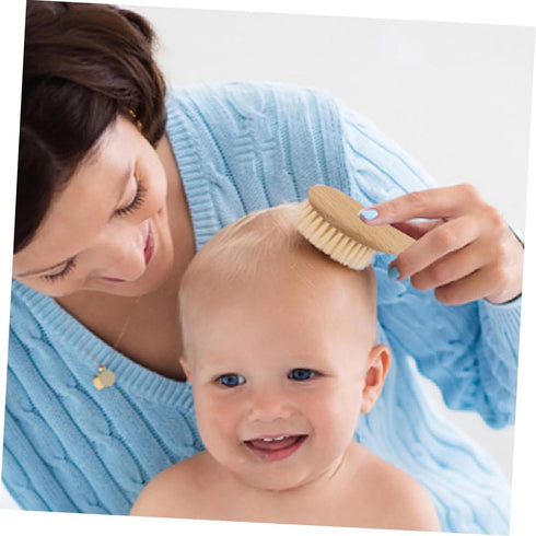 Set Baby Hair Wash Brush Soft Wool Sink Bath Bathing Tool Wooden Comb for Newborn
