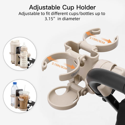 3 1 360 Gromast in Foldable Stroller Cup Holder with Phone Holder, Rotatable Bottle Holder, Universal Cup Holder