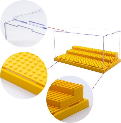 Minifigure Display Case for Action Figures, Dustproof Acrylic Storage Box with 3 Movable Steps for Collection Models