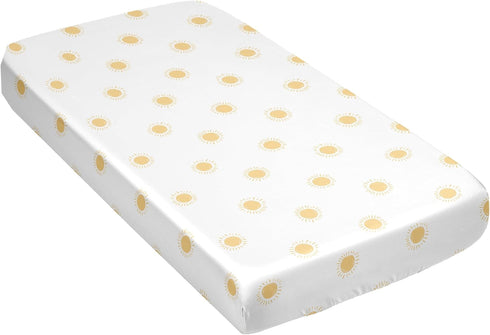 Sweet Jojo Designs White and Yellow Boho Sun Boy Girl Unisex/Gender Neutral Baby Satin Fitted Crib Sheet Infant Newborn