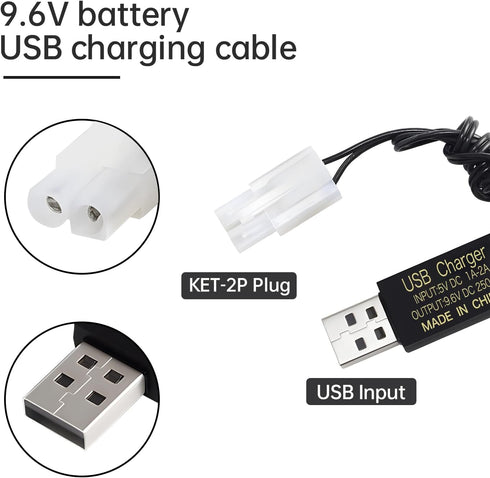 Fytoo 3PCS 9.6V Tamiya Plug USB Charging Cable for Remote Control Car, Truck, Tank, Engineering Car