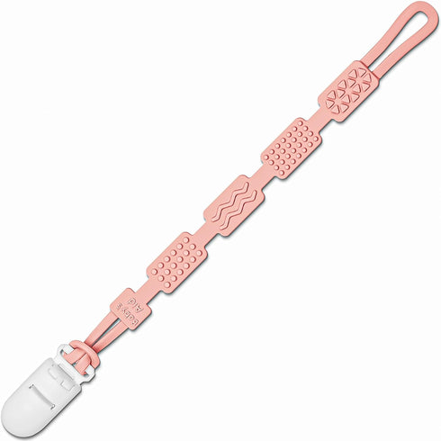 Silicone Pacifier Clip with 4 Teething Textures, One-Piece Patented Design, Dishwasher Safe,